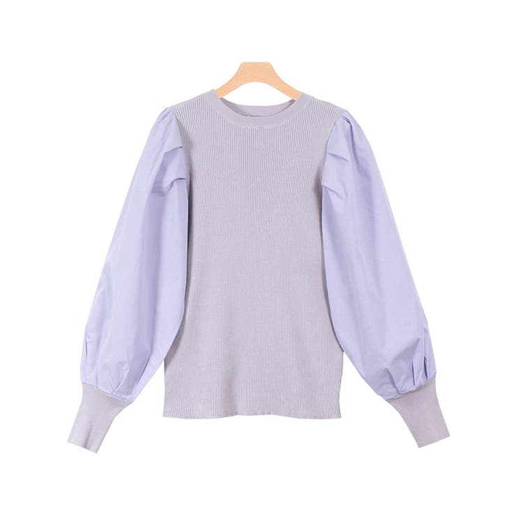 アイスラベンダーグレー | シルクタッチ布帛切り替えボリュームスリーブニット ニット シルクタッチ | Pierrot