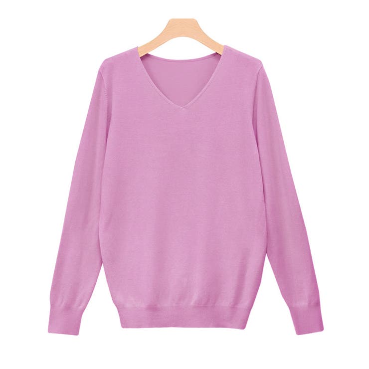ピンク | Vネックシルクタッチウォッシャブルニット ニット 選べるネック | Pierrot