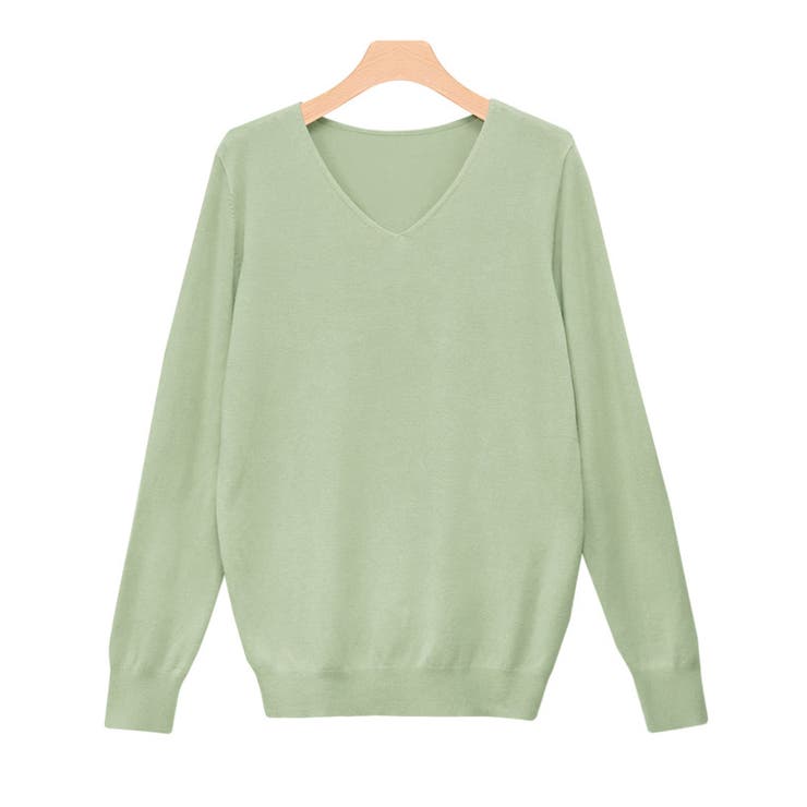 ペールミント | Vネックシルクタッチウォッシャブルニット ニット 選べるネック | Pierrot