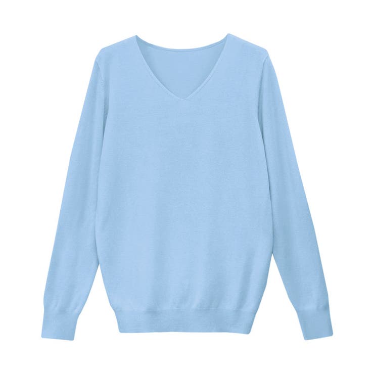 ライトブルー | Vネックシルクタッチウォッシャブルニット ニット 選べるネック | Pierrot