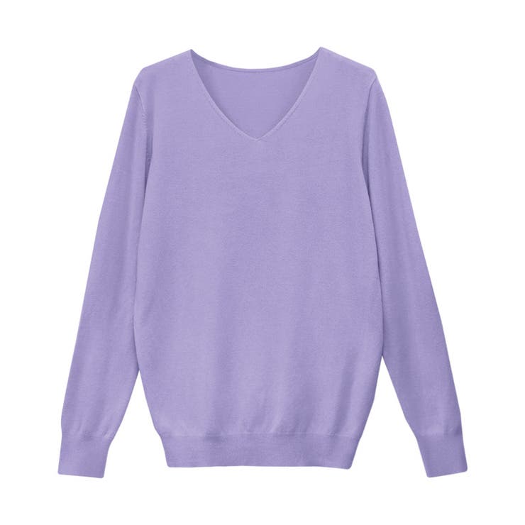 ラベンダーブルー | Vネックシルクタッチウォッシャブルニット ニット 選べるネック | Pierrot