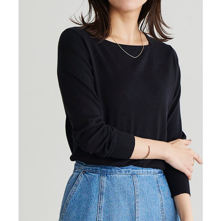 ブラック | スクエアネックシルクタッチウォッシャブルニット 春 オフィス | Pierrot