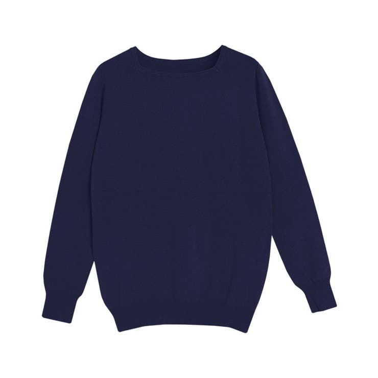 ネイビー | スクエアネックシルクタッチウォッシャブルニット 春 オフィス | Pierrot