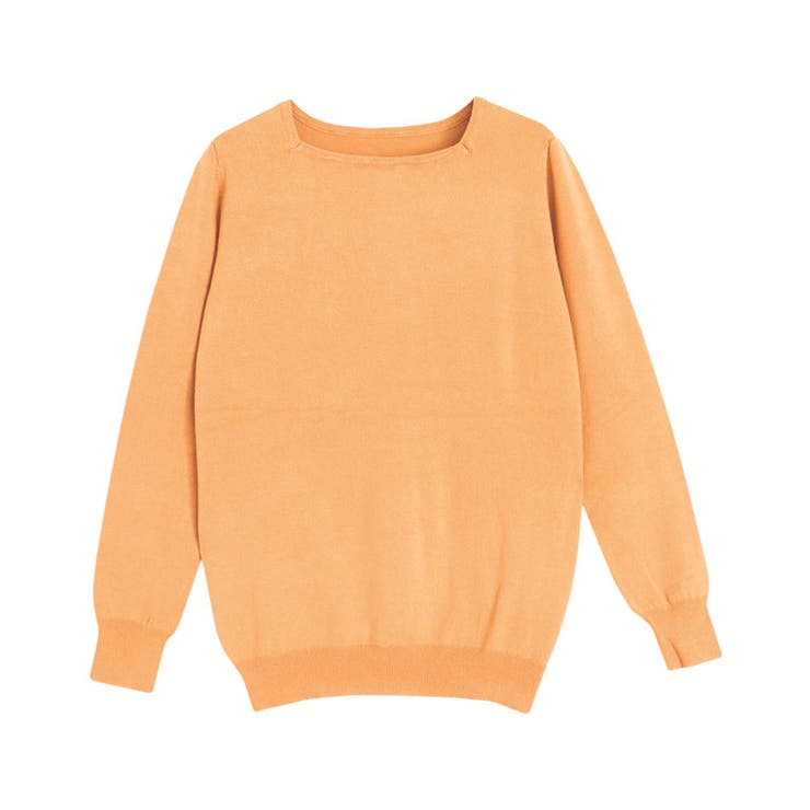 オレンジ | スクエアネックシルクタッチウォッシャブルニット 春 オフィス | Pierrot