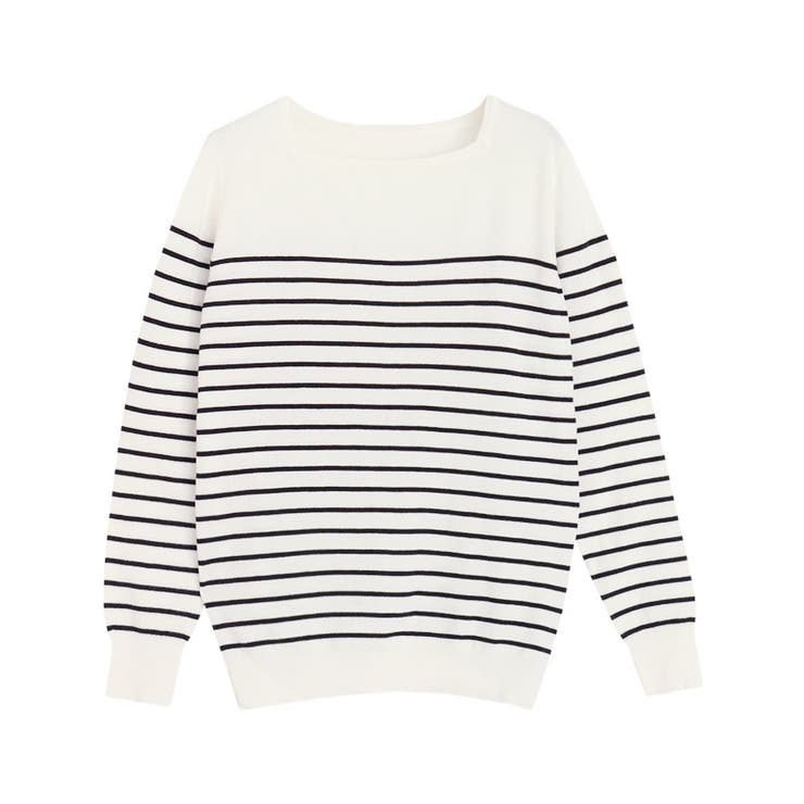 オフホワイト×ブラック | スクエアネックシルクタッチウォッシャブルニット 春 オフィス | Pierrot