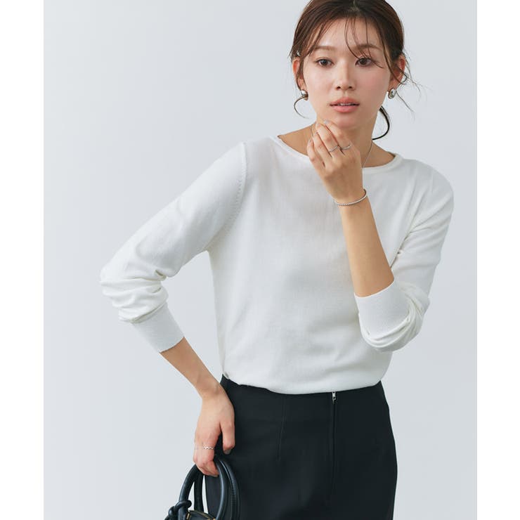 オフホワイト | ボートネックシルクタッチウォッシャブルニット ニット シルクタッチ | Pierrot