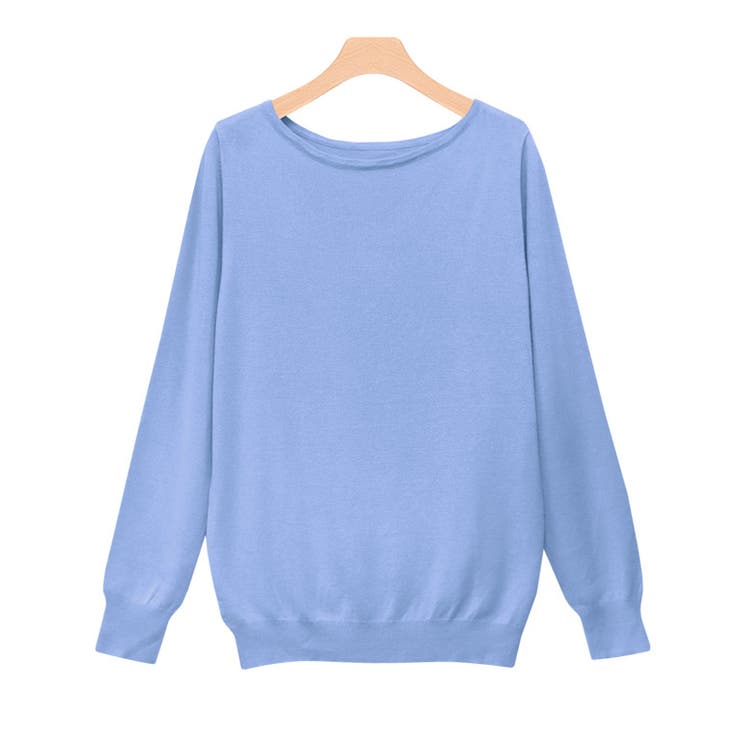 ブルー | ボートネックシルクタッチウォッシャブルニット ニット シルクタッチ | Pierrot