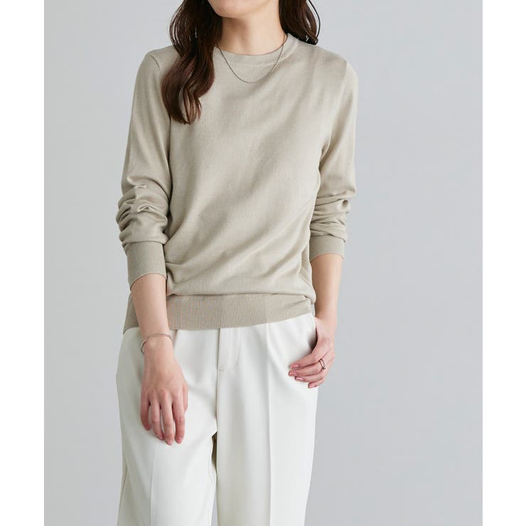 グレージュ | クルーネックシルクタッチウォッシャブルニット ニット シルクタッチ | Pierrot
