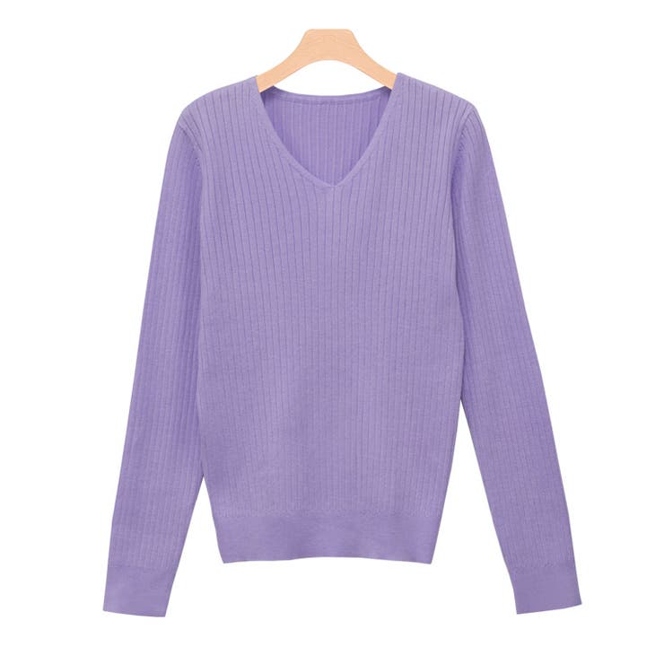 ラベンダーブルー | Vネックシルクタッチウォッシャブルリブニット ニット シルクタッチ | Pierrot