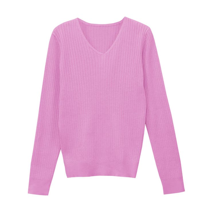  クリアピンク | Vネックシルクタッチウォッシャブルリブニット ニット シルクタッチ | Pierrot