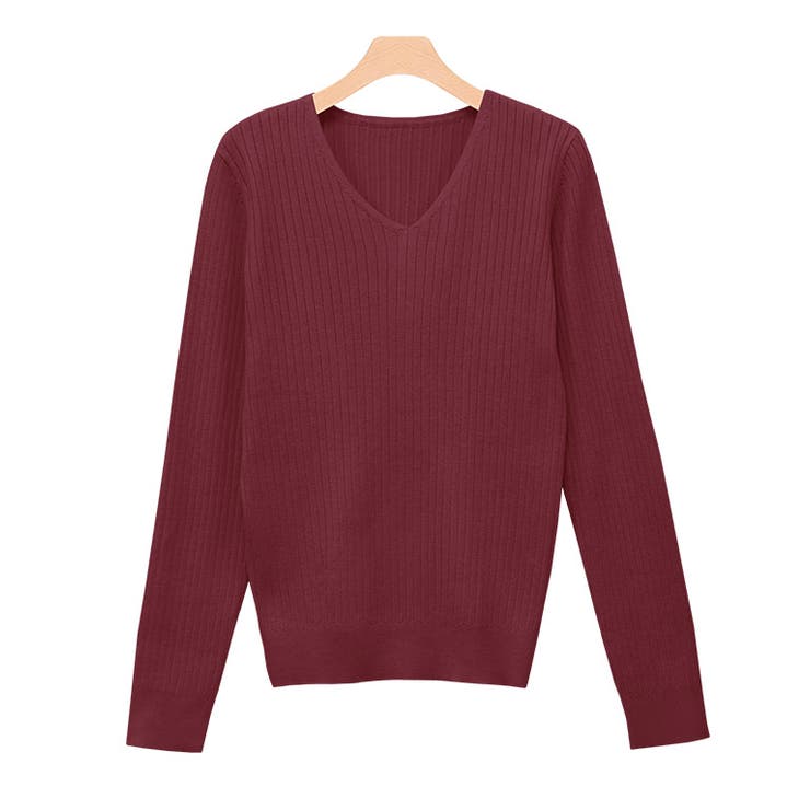 ボルドー | Vネックシルクタッチウォッシャブルリブニット ニット シルクタッチ | Pierrot