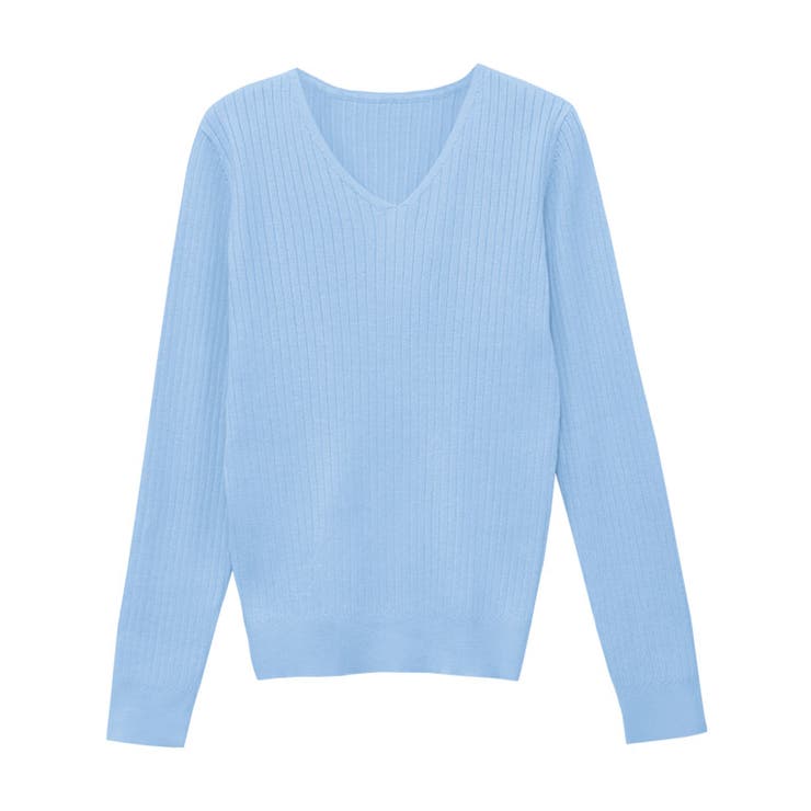 ライトブルー | Vネックシルクタッチウォッシャブルリブニット ニット シルクタッチ | Pierrot