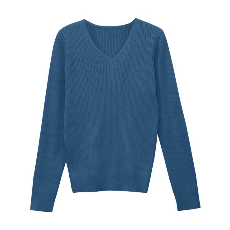 グリーンブルー | Vネックシルクタッチウォッシャブルリブニット ニット シルクタッチ | Pierrot
