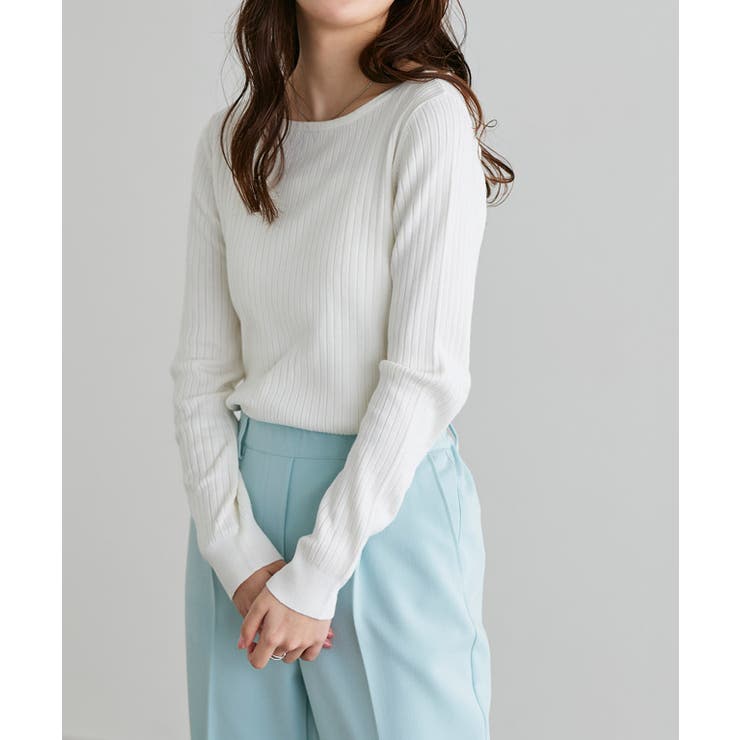 オフホワイト | ボートネックシルクタッチウォッシャブルリブニット ニット シルクタッチ | Pierrot