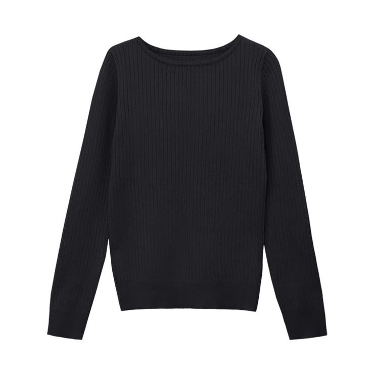 ブラック | ボートネックシルクタッチウォッシャブルリブニット ニット シルクタッチ | Pierrot