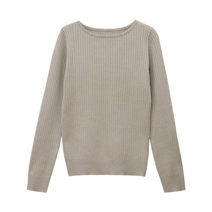 グレージュ | ボートネックシルクタッチウォッシャブルリブニット ニット シルクタッチ | Pierrot