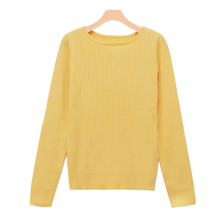 イエロー_ | ボートネックシルクタッチウォッシャブルリブニット ニット シルクタッチ | Pierrot