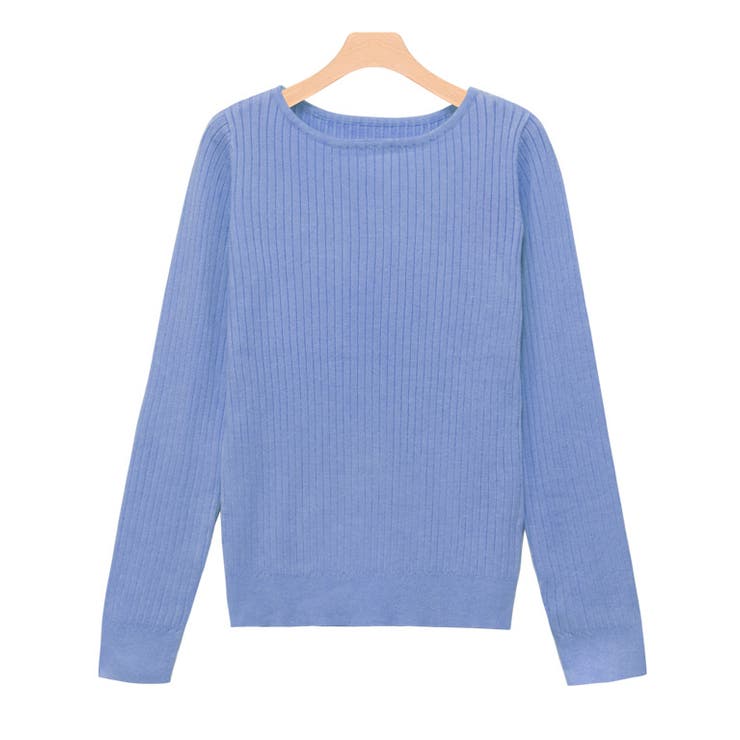 ブルー | ボートネックシルクタッチウォッシャブルリブニット ニット シルクタッチ | Pierrot