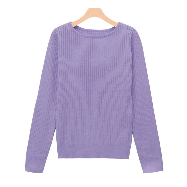 ラベンダーブルー | ボートネックシルクタッチウォッシャブルリブニット ニット シルクタッチ | Pierrot