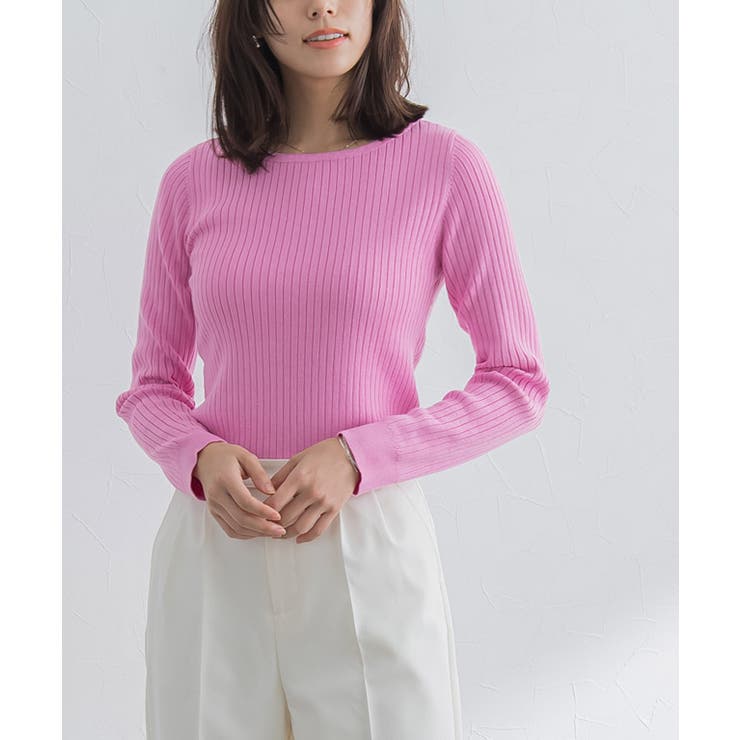 クリアピンク | ボートネックシルクタッチウォッシャブルリブニット ニット シルクタッチ | Pierrot