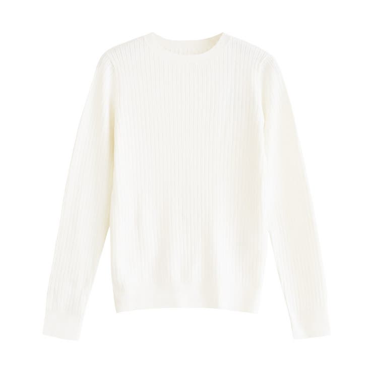 オフホワイト | クルーネックシルクタッチウォッシャブルリブニット ニット シルクタッチ | Pierrot
