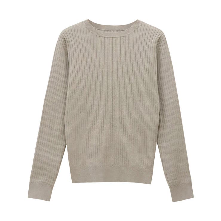 グレージュ | クルーネックシルクタッチウォッシャブルリブニット ニット シルクタッチ | Pierrot