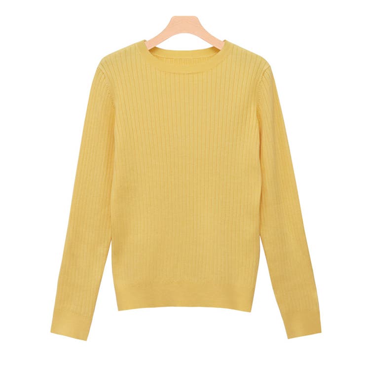 イエロー_ | クルーネックシルクタッチウォッシャブルリブニット ニット シルクタッチ | Pierrot