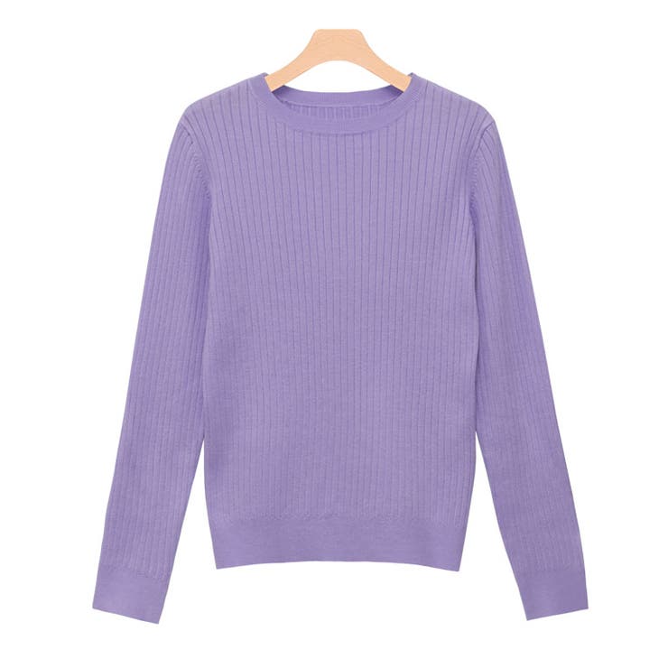 ラベンダーブルー | クルーネックシルクタッチウォッシャブルリブニット ニット シルクタッチ | Pierrot