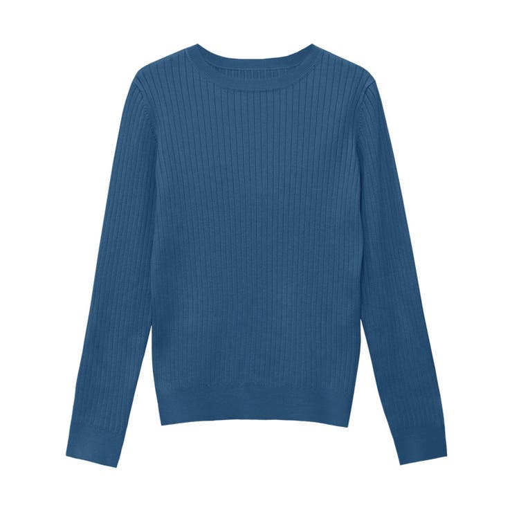 グリーンブルー | クルーネックシルクタッチウォッシャブルリブニット ニット シルクタッチ | Pierrot