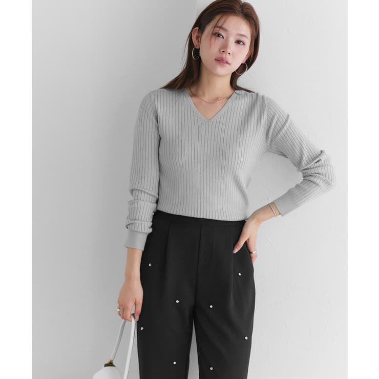 Vネックシルクタッチウォッシャブルリブニット ニット シルクタッチ | Pierrot | 詳細画像24 