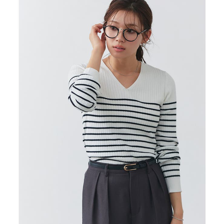 Vネックシルクタッチウォッシャブルリブニット ニット シルクタッチ | Pierrot | 詳細画像25 