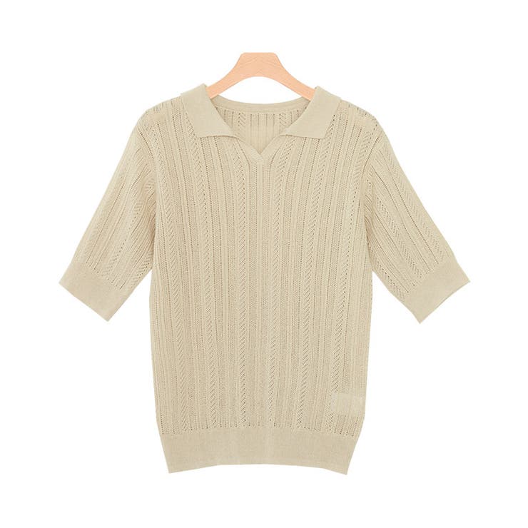 ライトベージュ | リネンタッチポロニット ニット サマーニット | Pierrot