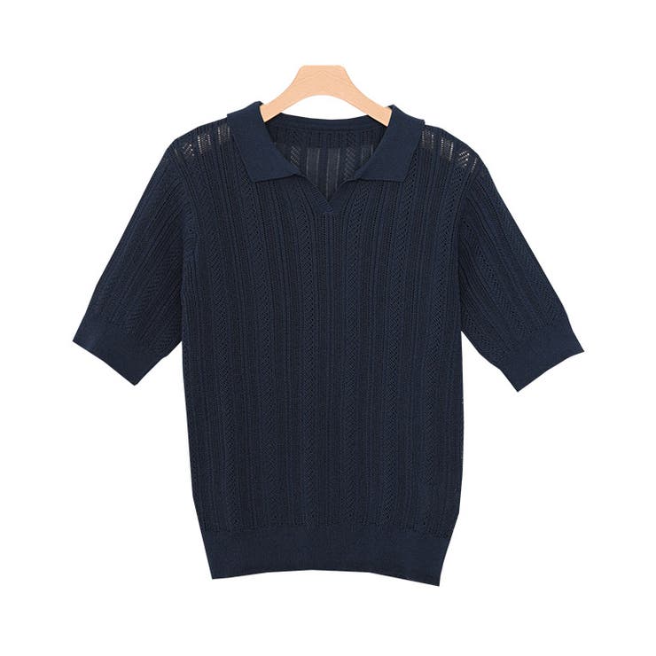 リネンタッチポロニット ニット サマーニット[品番：PRTW0003666