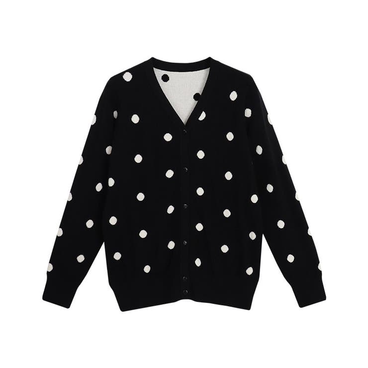 ブラック×アイボリー | ドットニットカーディガン カーディガン カーデ | Pierrot