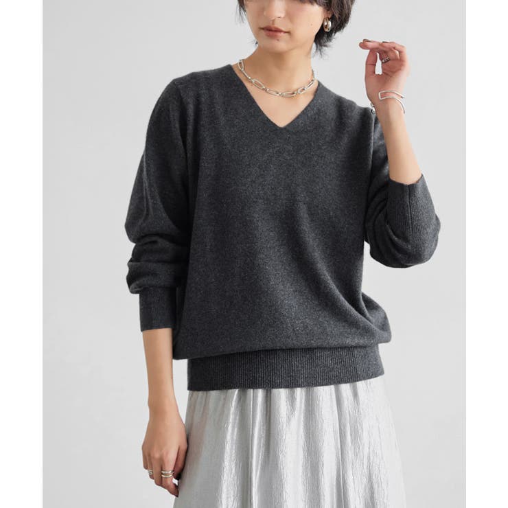 杢チャコール | RASW カシミヤ100％Vネックニット セーター ベーシック 冬 | Pierrot