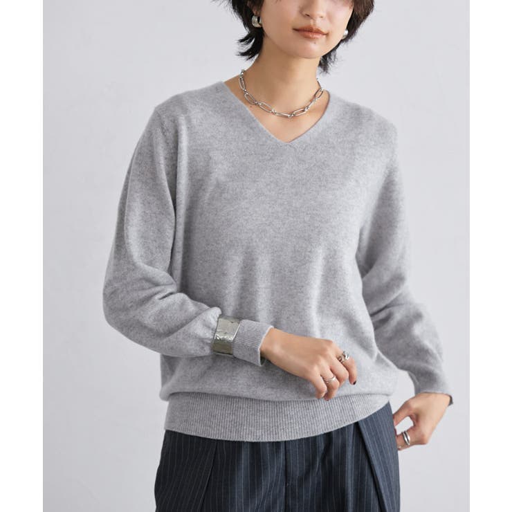 杢グレー | RASW カシミヤ100％Vネックニット セーター ベーシック 冬 | Pierrot