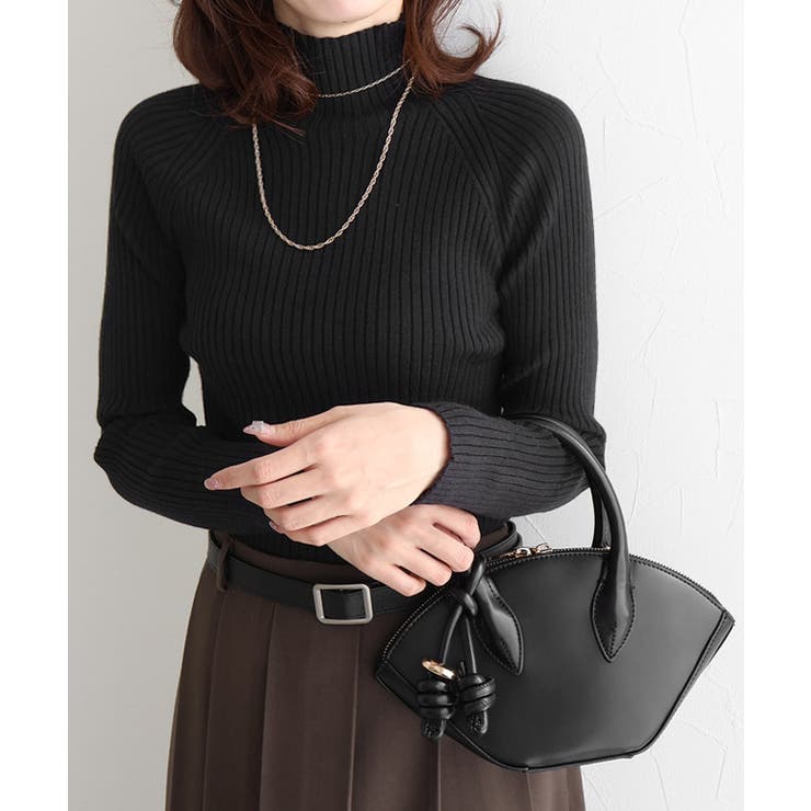 ブラック | ストレッチリブハイネックニット ニット リブニット | Pierrot