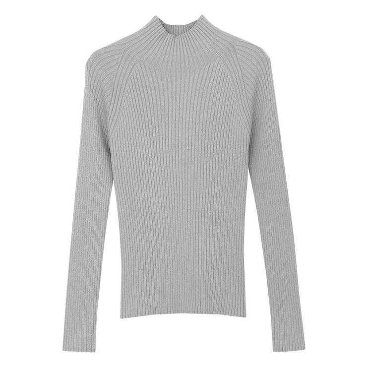 杢ライトグレー | ストレッチリブハイネックニット ニット リブニット | Pierrot