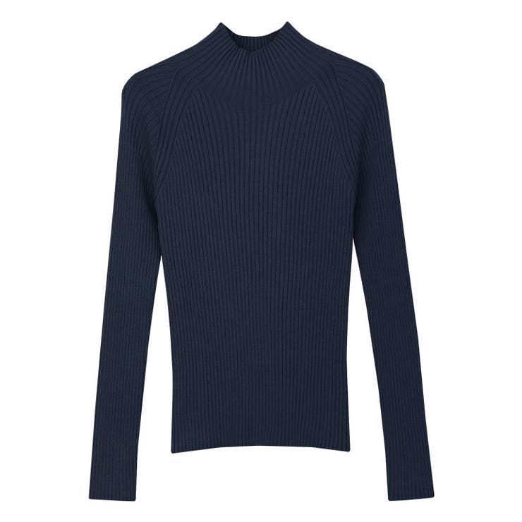 ネイビー | ストレッチリブハイネックニット ニット リブニット | Pierrot