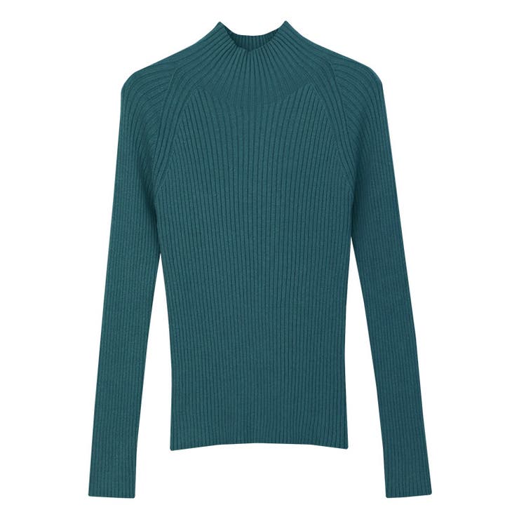 ブルーグリーン | ストレッチリブハイネックニット ニット リブニット | Pierrot