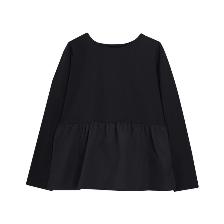 ブラック | 異素材ドッキングフリルギャザーカットソー トップス カットソー | Pierrot