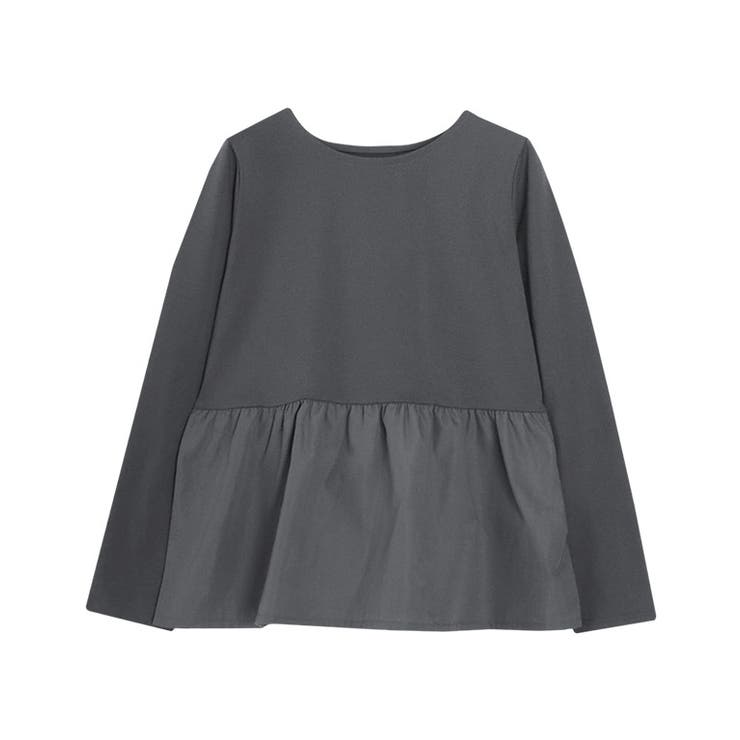 チャコール | 異素材ドッキングフリルギャザーカットソー トップス カットソー | Pierrot