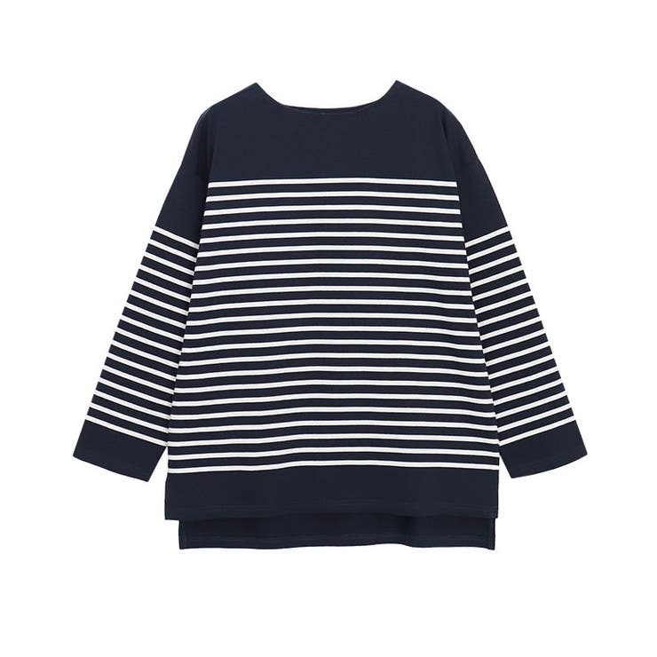 ネイビー×オフホワイト | ボーダーチュニックルーズプルオーバー Tシャツ カットソー | Pierrot