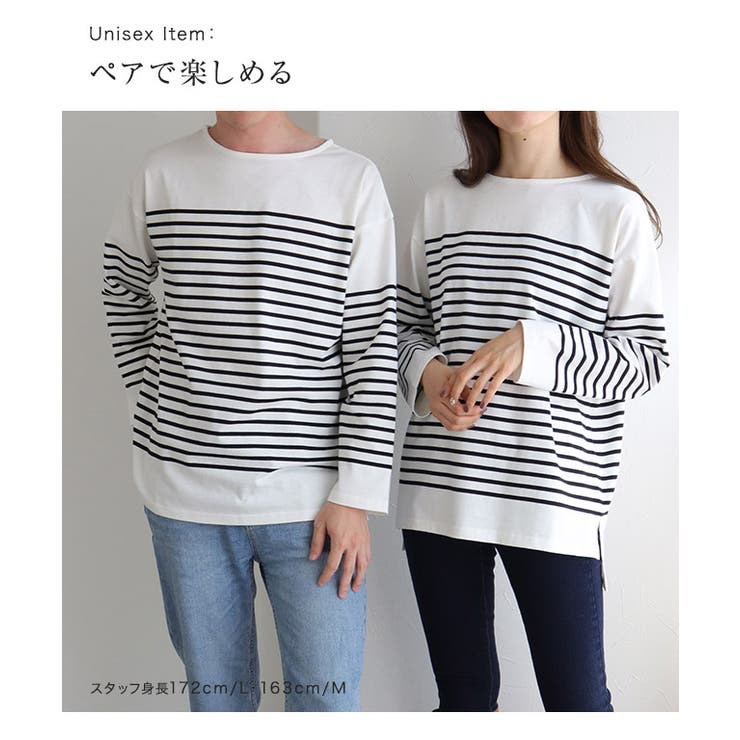 ボーダーチュニックルーズプルオーバー Tシャツ カットソー[品番