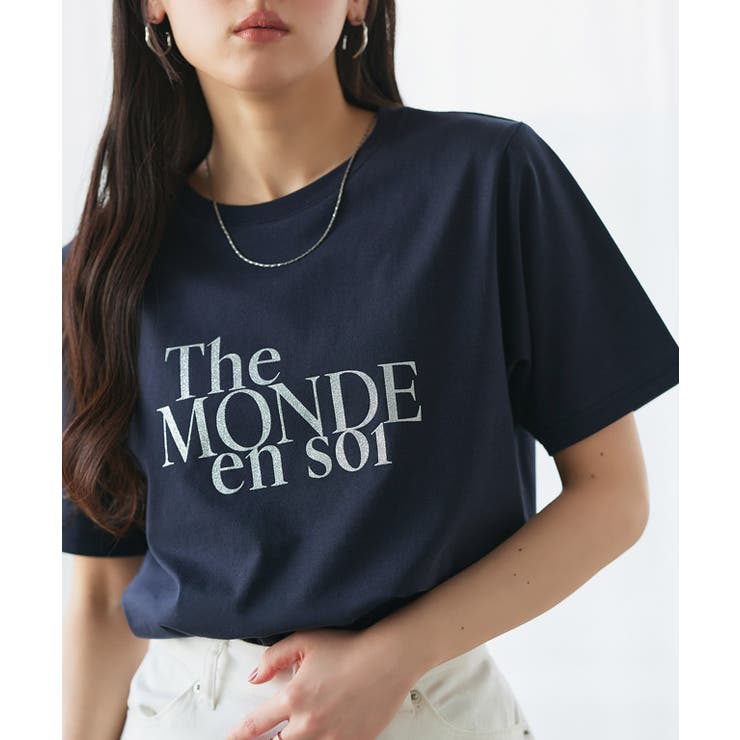 B/ネイビー×シルバーグリッター | 【接触冷感 イージーケア】選べるロゴTシャツ ロゴ | Pierrot