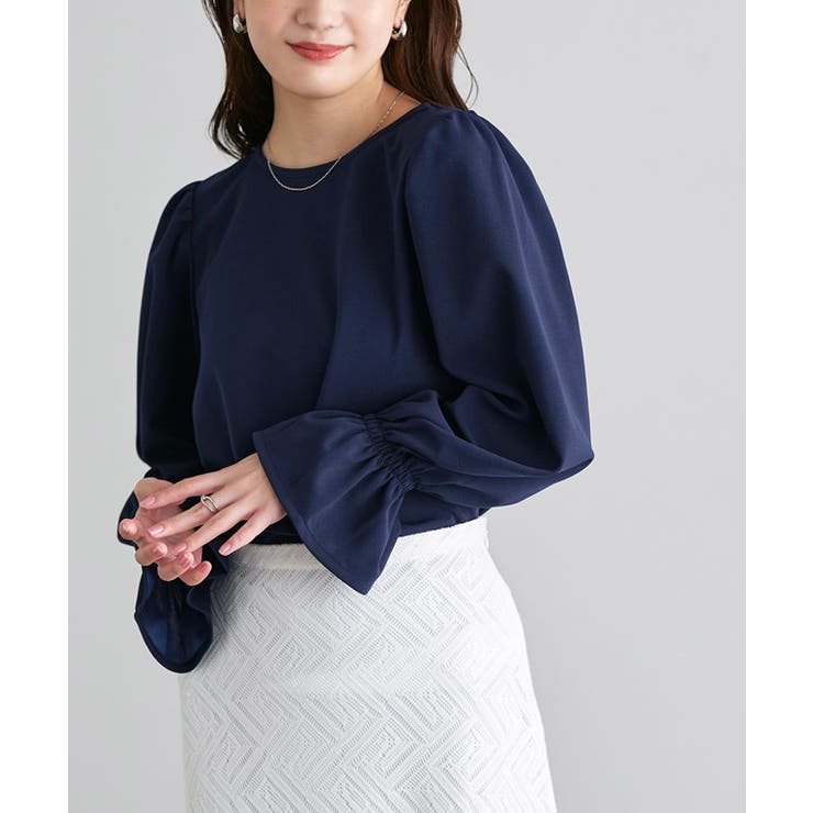 ネイビー | バックボタンキャンディスリーブTブラウス Tブラウス キャンディスリーブ | Pierrot