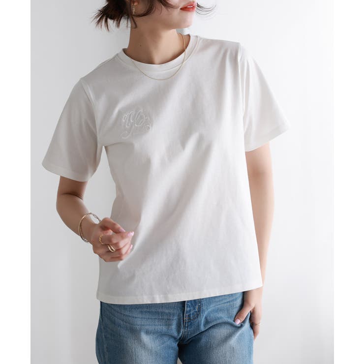 オフホワイト×オフホワイト | シルケット刺繍Tシャツ Tシャツ シルケット | Pierrot