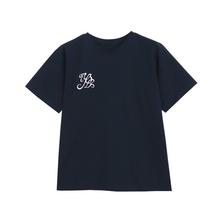 ネイビー×オフホワイト | シルケット刺繍Tシャツ Tシャツ シルケット | Pierrot