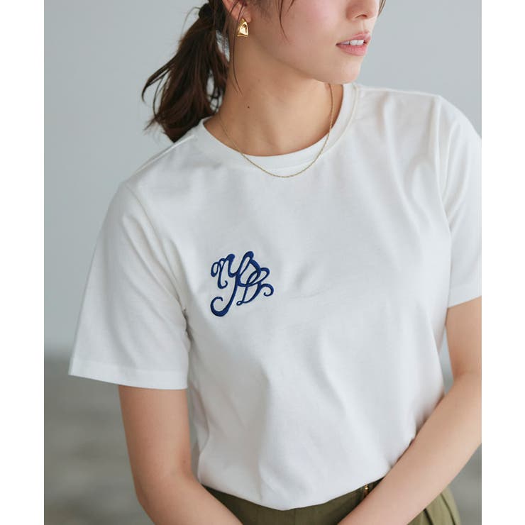 オフホワイト×ネイビー | シルケット刺繍Tシャツ Tシャツ シルケット | Pierrot