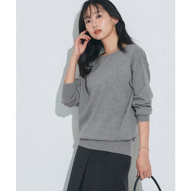 杢チャコール | ネックが選べる綿100％ニット ニット 綿100％ | Pierrot